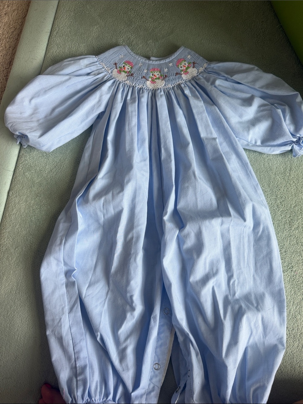 Classic Light Blue Smocked Baby One-Piece Sleep Sack